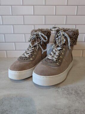 NWOT SAM EDELMAN Taupe "Luther" Suede/Shearling Sneaker Boots DISPLAY - Sz 7.5 M